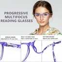 Progressive Multifocus Reading Glasses for Women, Blue Light Blocking Ladies Computer Readers with Spring Hinge, Magnification Strength +2.5