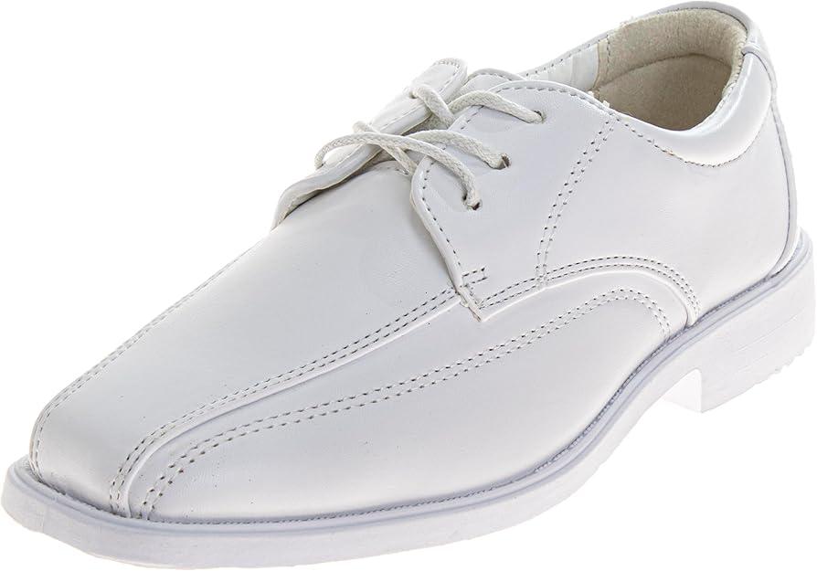 French Toast Boys Dress Shoes - Classic Lace-Up Oxford Casual Dress Formal Shoes- White (Size 4 Big Kid)