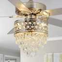 52" Crystal Chandelier Ceiling Fan with Light and Remote Control Silver, 52IN