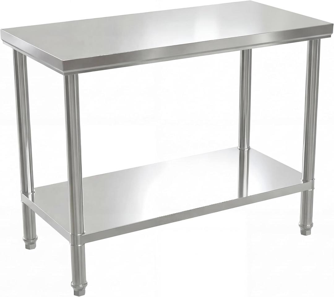 Stainless Steel Commercial Kitchen prep Counter Dining Table, 2040 inches, Double-Layer Design, Suitable for Kitchens, garages, and Outdoor BBQ