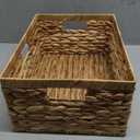Large Wicker Basket, 15" Water Hyacinth Wicker Storage Baskets for Organizing, Rectangular Storage Baskets for Shelves, Rattan Woven Basket with Built-in Handles, 1 Pack (Natural, Large)