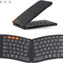 MEETION Ergonomic Foldable Bluetooth Keyboard, Split Compact Portable Keyboard for Business Travel, Ultra-Thin Folding Rechargeable Wireless Keyboards for iOS Android Windows Mac Tablet PC Smartphone (Black)