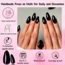LoveOurHome 240pc Almond Press on Nails Medium Black Fake Nail Tips Full Cover Glue Almond Acrylic Nails Press ons Nail Short Stiletto False Artificial Fingernail & Glue Adhesive Tabs for Women Girls