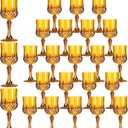 XKXKKE 24 Pcs Amber Plastic Glasses, Plastic Water Goblets for Parties, Stemmed Drinking Glasses for Wedding Reception, Grand Event Party Bar Supplies Reusable Drinking Cups