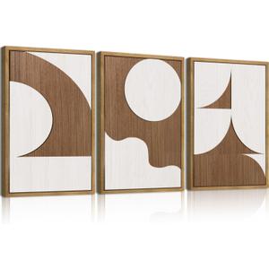 Large Abstract Brown and Beige Wall Art Set Modern Geometric Wood Grain Wall Decor Minimalist Neutral Mid Century Artwork Bohemian Art Decor for Living Room Bedroom Office-16x24Inch x3