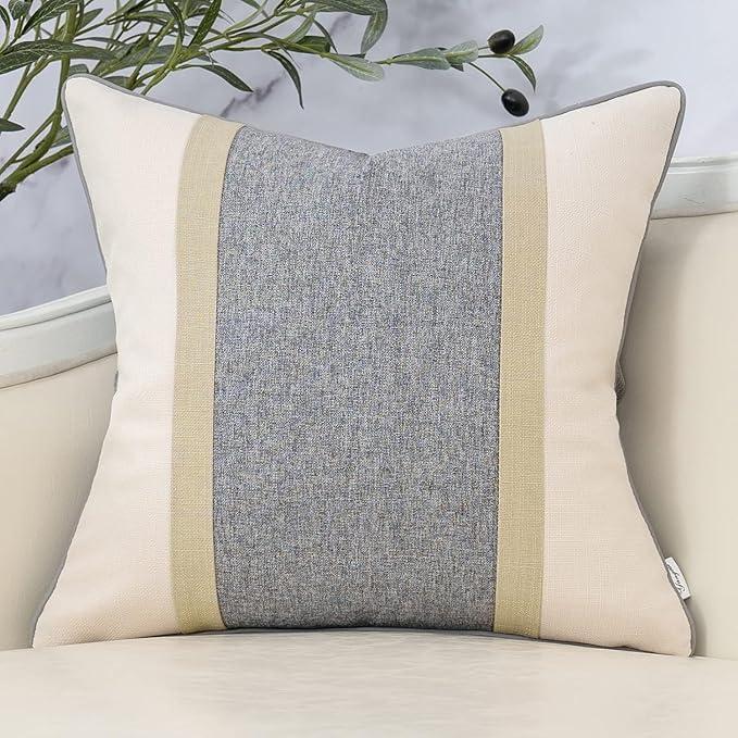 Yangest Patchwork Pillow Cover 18x18 Inch Luxury Cotton and Linen Cushion Cover Square Pillowcover for Couch Bedroom Living Room, Gray, 18" x 18" (Pack of 1)