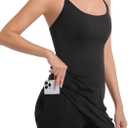 Women's Mini Tennis Dress with Shorts & Pockets Summer Golf Athletic Dresses Built-in Bra Basic Cami Slips 2-in-1 (Black, XL)