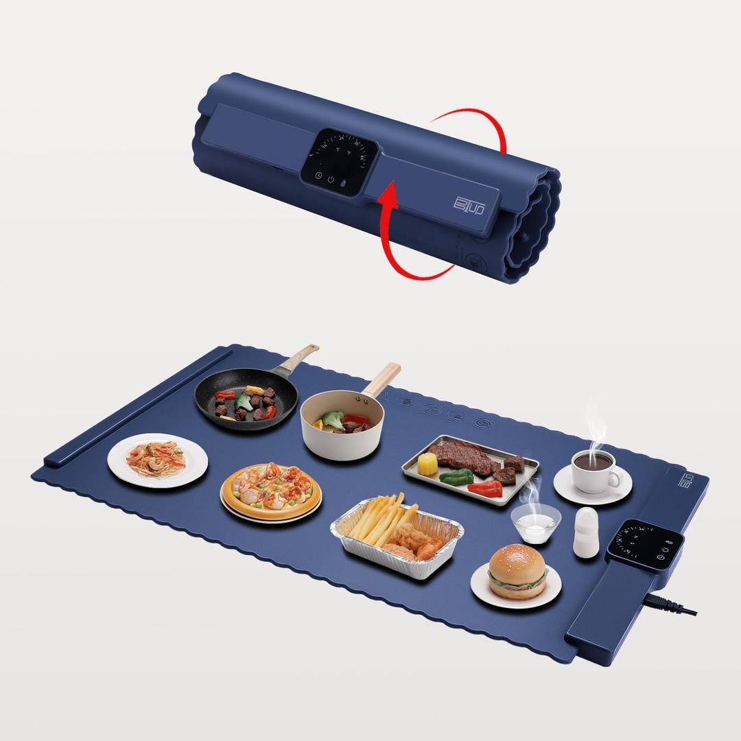 Electric Warming Tray, Food Warming Mat with 5 Temperature Settings, Rollable & Portable Silicone Fast Heating Tray Food Warmer For Parties, Restaurants, Buffet, Sabbat, Home Everyday Use(Blue)
