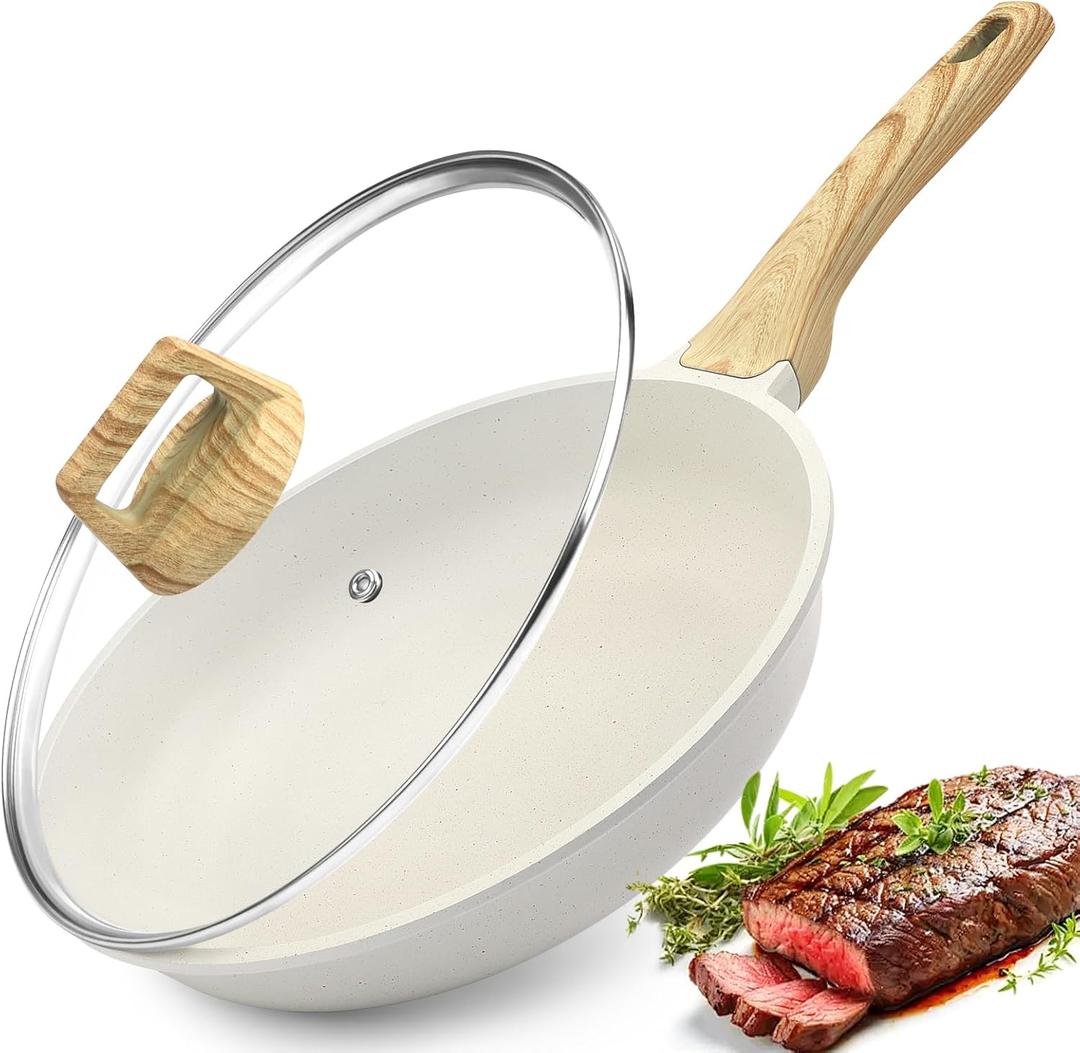 GiPP Nonstick Frying Pan Skillet with Lid - 11" White Granite Non Stick Pans, Omelette Pan with Heat-Resistant Handle, Compatible with All Stovetops, PFOA Free (11" Frying Pan with lid)