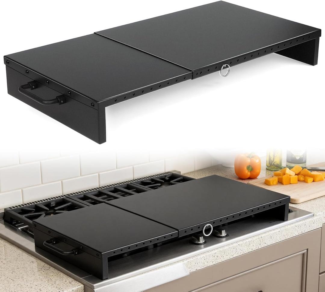 Adjustable Stove Top Cover for Gas Stoves, Electric Ranges & Kitchen Sinks, Extendable Gas Cooktop Burner Covers (15.75" - 28.74"L x 11.81"W x 3.15"H) for Extra Countertop Space, RV Stovetop, Steel