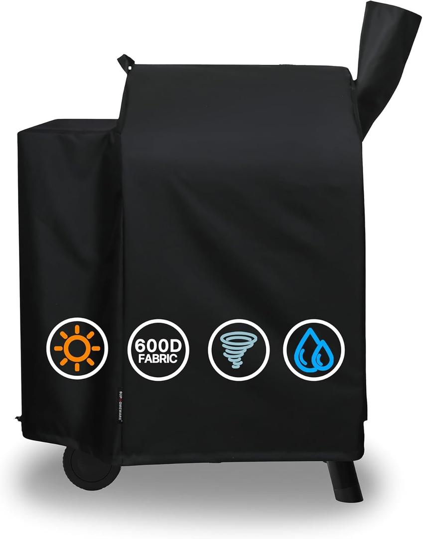 Suphomeware Grill Cover for Traeger Pro 22 Series Smokers, Full-Length Cover Grill Accessory, Heavy Duty Black Pellet Grill Cover for Z Grills 550B.