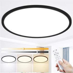24 Inch LED Flush Mount Ceiling Light with Remote, 56W 5600LM, Dimmable 3000K-6000K, Ultra-Thin Modern Round Light Fixture, Black, Memory & Night Light Mode for Bedroom, Kitchen, Living Room