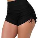 Halcurt Women's High Waisted Swim Board Shorts Tummy Control Side Tie Adjustable Tankini Swimsuit Bottoms XS