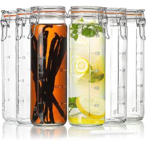 [Upgraded] 20 oz Glass Jars with Airtight Lids for Vanilla Extract, 6 Pack Glass Juice Bottles with 2 Measurement Marks, Glass Food Storage Canister Set For Beans, Spice, Tea, Drink, Milk. 600ML