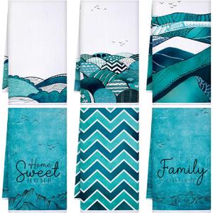 Bencailor 6 Pcs Teal Kitchen Towels Turquoise Dish Hand Towels Farmhouse Absorbent Tea Washcloth for Winter Spring Bathroom Kitchen Decor Gifts 24 x 16''