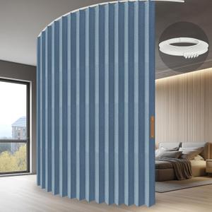 Accordion Partition Curtain with Ceiling Track - Space-Saving Room Divider, Tool-Free Installation(Blue 100" W x 96" L-Pack of 1)