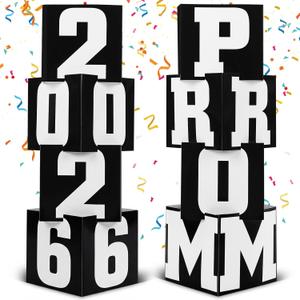 Queekay 8 Pcs Prom Column Standup Photo Booth Decorations 2026 Prom Backdrop Balloon Boxes Cardboard Decoration Column for Party College, 11.8 x 44.9 Inch(Black, White)