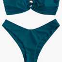 ZAFUL Women's Bandeau Bikini O Ring Strapless Tie Back High Cut Two Piece Swimsuit Bathing Suits M