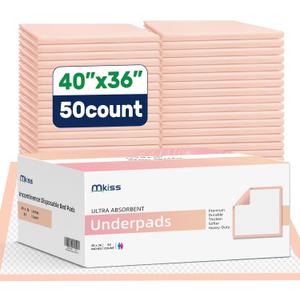 MKISS Extra Large Bed Pads 40" x 36"(50 Count), Disposable Super Absorbent Heavy Duty Incontinence Underpads, Thicken Chucks Pads for Adults, Children, Babies, Elderly and Pets