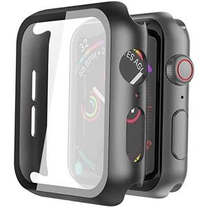 Pack Of 2 Misxi 2 Pack Hard PC Case with Tempered Glass Screen Protector Compatible with Apple Watch Series 4 Series 5 Series 6 SE 40mm, Scratch Resistant Overall Protective Cover for iWatch, Light Black