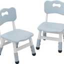 2-Pack Adjustable Kids Chairs, 3-Level Height Plastic Toddler Chair with Non-Slip Base & Stackable Design, for Home School Classroom Daycare Indoor Outdoor Use, Ages 2-8, Grey (Blue)