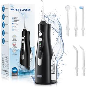 Water Dental Flosser Teeth Pick - 4 Modes Cordless Oral Irrigator - 300ML Portable and Rechargeable IPX7 Waterproof - Water Dental Piks for Cleaning for Home Travel - Oral Dental Care Fsa Hsa