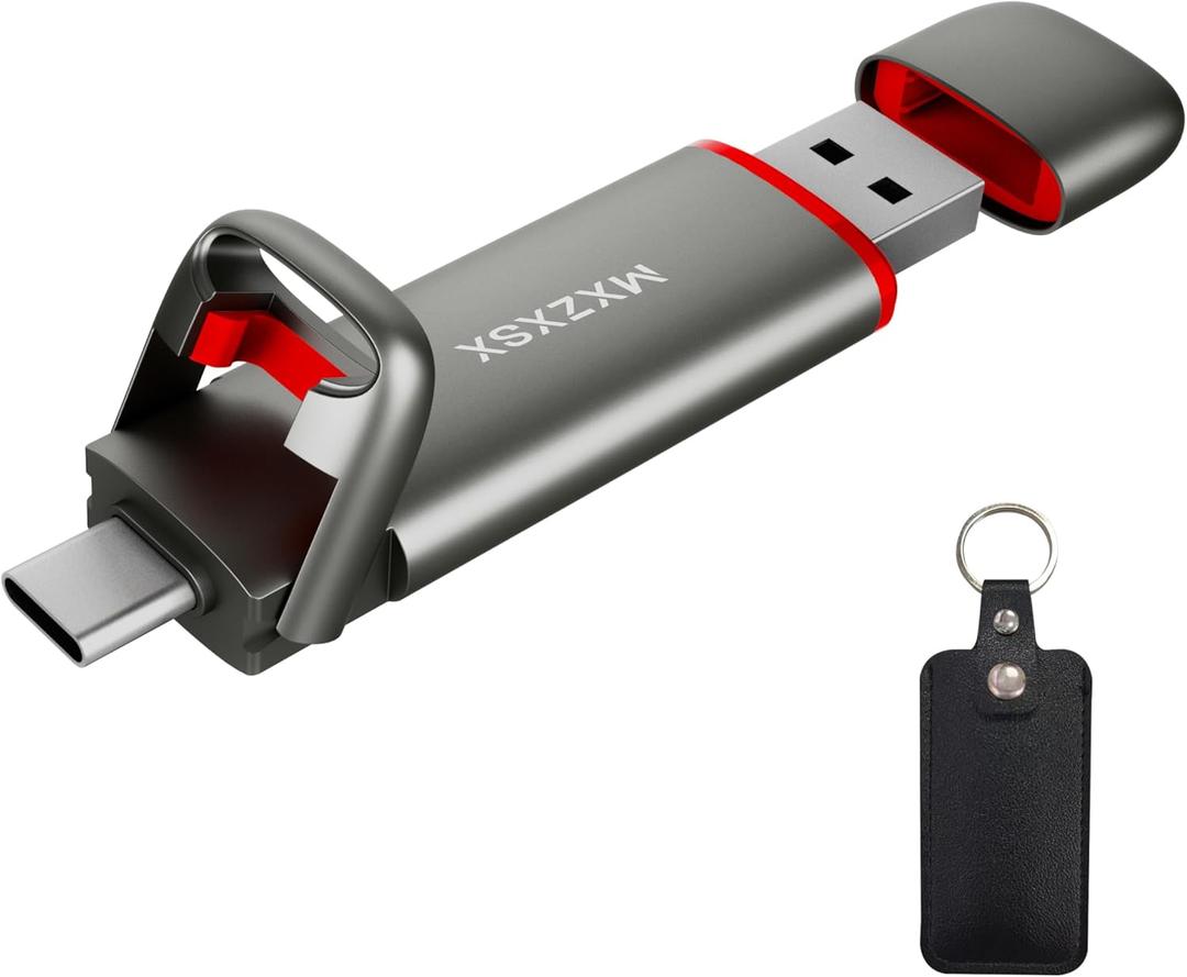 1t USB Flash Drive, Up to 550MB/s External SSD Thumb Drive, USB 3.2 + Type C, for iPhone15/16/17, Android Phone, PS4/PS5/MacBook/iPad/Smart TV, Zinc Alloy Body