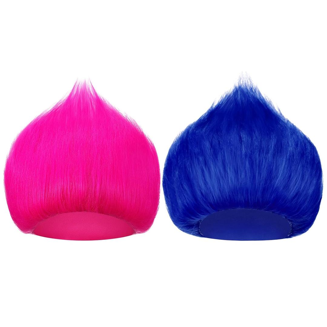 Geyoga 2 Pcs Unisex Funny Wig Hairy Costume Funky Hairband Crazy Wig Hair for Halloween Costume Party (Royal Blue,Rose Red)