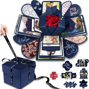 DIY Explosion Gift Box Set - Creative Love Memory Scrapbook & Photo Album for Birthday, Valentine's Day, Anniversary, Wedding, Christmas & Festival (Blue)
