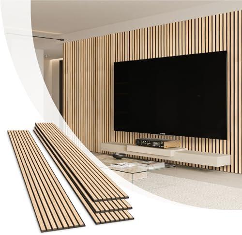 Olanglab Wood Slat Wall Panels, Wooden Acoustic Wall Panels, 94.5"x12.6" Each 3D Wall Panels for Interior Wall Decor, 4 Pack in Total 94.5"x50.4" (Warm Oak)