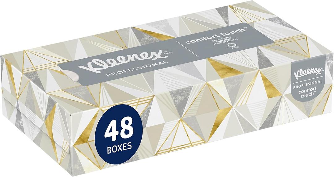 Kleenex Professional Facial Tissue, Bulk (21606), 2-Ply, White, Flat Boxed Format, Designed for Business (125 Tissues/Box, 48 Boxes, 6,000 Sheets/Case) (Box Color: Cream)
