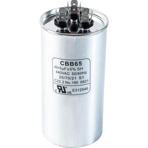 Canamax 45+5 uf MFD 370 or 440 Volt VAC  Round Dual Run Capacitor 50/60 Hz AC Electric - Compatible with Air Conditioner or Heat Pump Condenser