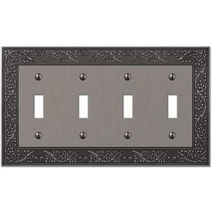 Amerelle 43T4AN English Garden Wallplate, 4 Toggle, Cast Metal, Antique Nickel, 1-Pack