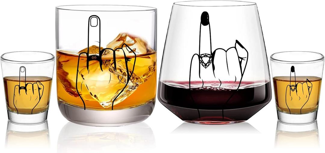 Wedding Gift for Couples - Unique Engagement Gifts for Couples,Unique Bridal Shower Gifts,Bride and Groom Shot Glasses,Wine&Whiskey Glass for Mr and Mrs,Newlywed,Christmas,His and Hers Gift (Finger-Set)