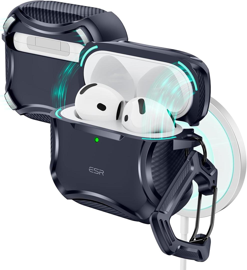 ESR for AirPods 4 Case, Compatible with AirPods 4th Generation Case (2024), Compatible with MagSafe, Powerful Drop Protection, Magnetic Lid, Cyber Series, Blue