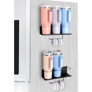 2PCS Magnetic Water Bottle Organizer for Stanley 40 & 30 oz Tumbler, Magnetic Cup Holder for Fridge, Stanley Cup Accessorie, Kitchen Cup Storage Rack for Stanley Cup Lover (Black)