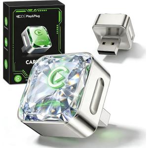 Wireless Apple CarPlay Adapter, 5.8G Quad-Core Chip No Latency, Aerospace Silicone Cooling, Zn-Alloy & Diamond Panel, Plug & Play Wired to Wireless CarPlay Adapter (Silver)