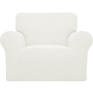 Easy-Going Stretch Chair Sofa Slipcover 1-Piece Couch Sofa Cover Furniture Protector Soft with Elastic Bottom for Kids, Pet. Spandex Jacquard Fabric Small Checks (Chair, Cream)