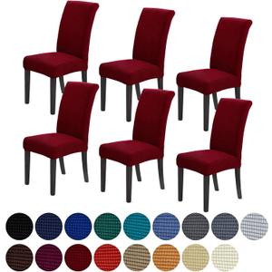 Howhic Stretch Chair Covers for Dining Room Set of 6, Removable Washable Dining Room Chair Covers, Dining Chair Slipcovers Seat Protector, Great Home Decor and Banquet Upholstery (Red Dahlia, 6 Pack)