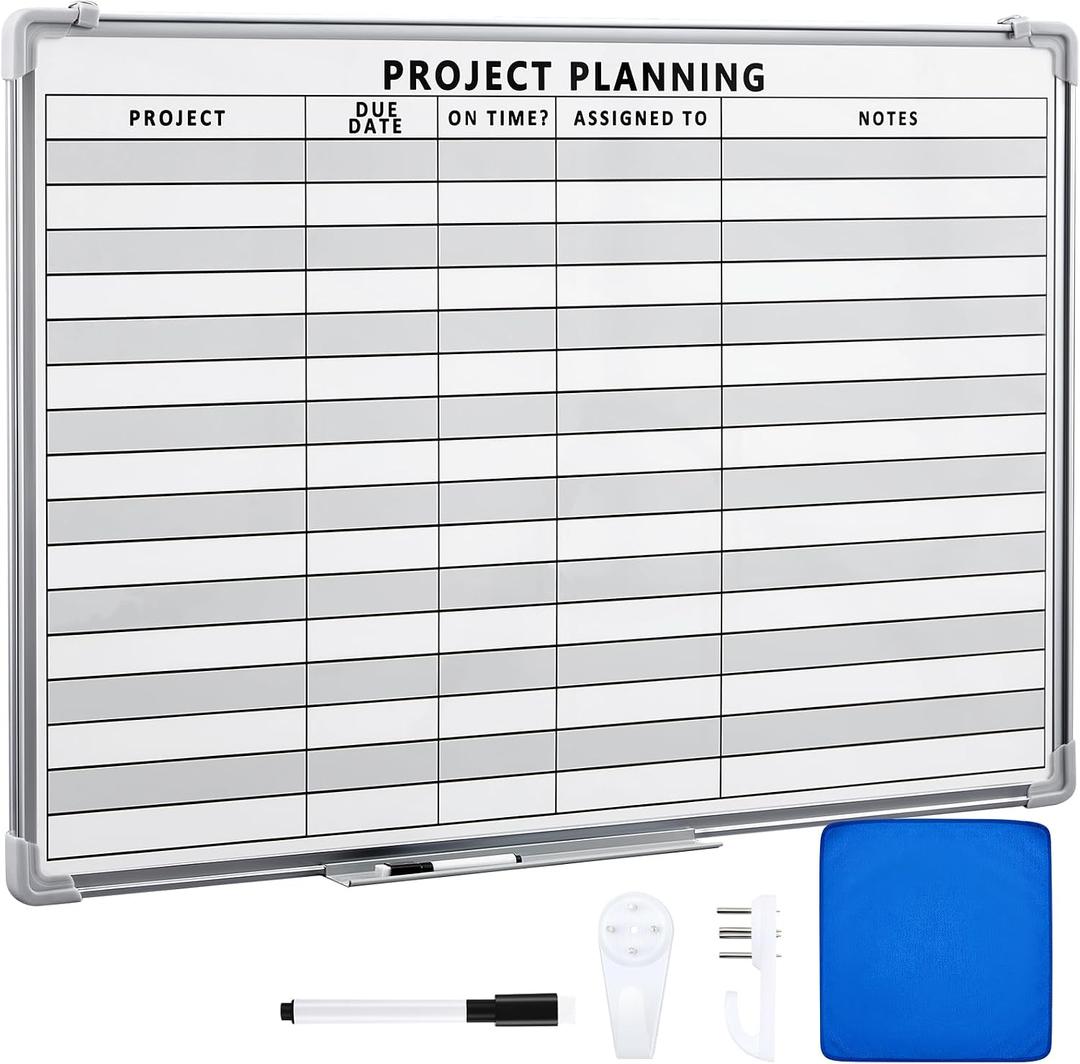Project Planning Whiteboard, 36"x24" Dry Erase Board with Lines, Horizontal