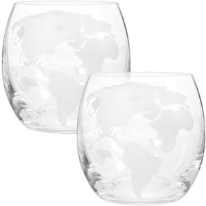 Hemoton Set of 2 Transparent Globe Whiskey Glasses, 15.4Oz World Map Engraved Cocktail Cups for Home Bar, Elegant Drinking Glasses for Whiskey Lovers and Special Occasions