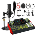 Podcast Microphone Bundle with Live Sound Card Audio Mixer, Podcast Equipment Bundle Sound Board with 3.5mm Condenser Microphone for Pc/Phone Live Streaming Singing Gaming,Voice Changer, Denoise