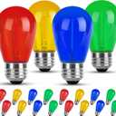 Colored Led String Light Bulbs16 Pack for Replacement, S14 Multi-Color Bulb with E26 Screw Base, Red/Green/Blue/Yellow RGB Bulbs for Wedding Christmas Party Bar Mood Ambiance Decor