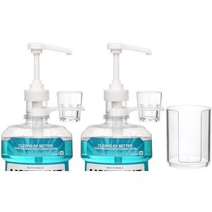 Dispenser Pumps for Listerine 1 or 1.5 Liter Mouthwash Bottles with Cup Holders, Resuable Cups and Clear Plastic Paper Cup Dispenser - Fits Total Care, Original, Zero Alcohol, Cool Mint, etc