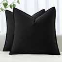 MIULEE Decorative Linen Euro Sham Pillow Covers 24x24 Black Boho Farmhouse Neutral Couch Throw Pillows for Bed Pack of 2 Accent Modern Pillowcase Sofa Livingroom Home Decor