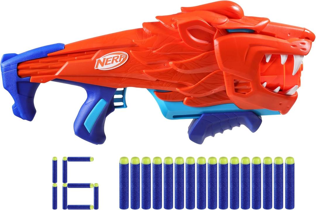 Nerf Wild Lionfury, Easy Play Dart Blaster, 16 Nerf Elite Darts, Lion Toys for 6 Year Old Boys & Girls & Up, Outdoor Toys