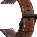 TStrap Leather Watch Band 20mm 22mm 24mm - Black Vintage Soft Watch Strap for Men Thickly - Padded Smart Watch Bands Bracelet w/Black Clasp Buckle Replacement