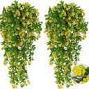 RECUTMS Hanging Plants Fake Vines Fake Hanging Plants Outdoor Greenery Faux Greenery 2Pcs Artificial Hanging Flower for Outdoors Hanging Basket Plastic Home Garden Wedding Party Decorations(Yellow)