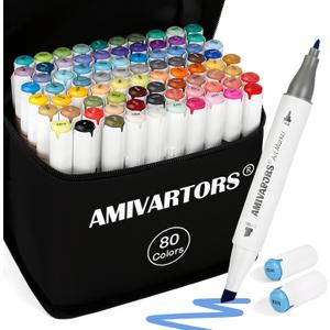80 Colors Alcohol Markers Dual Tip Set, Chisel & Fine, 2.8g High Ink Capacity, Easy Blending Art Markers for Artists, Adults Coloring, Sketching, Drawing, Illustration & Painting with Carrying Case