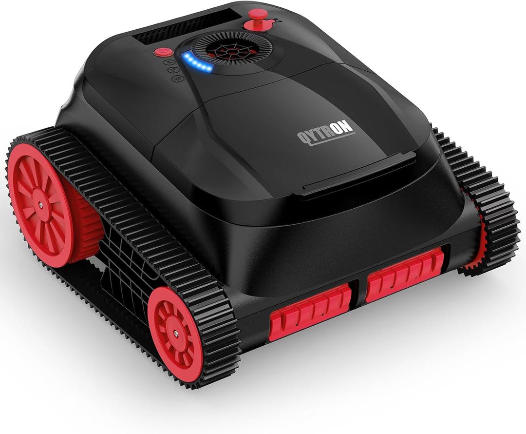 NIXBOT QP5 Robotic Pool Cleaner, Cordless Pool Vacuum for Inground Pools, Dual-Motor Turbine System, Robotic Pool Vacuum for Above Ground Pools with Wall Climing and Navigation Technology (Red/Black)